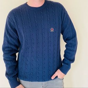New Tommy Hilfiger navy crew neck Knit Sweater Tommy Crest Logo